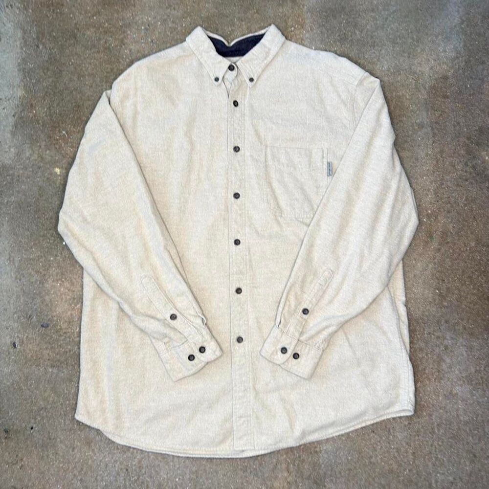 Woolrich Men’s XL Oatmeal Heather Button Up Flannel Shirt Heavy Cotton Workwear